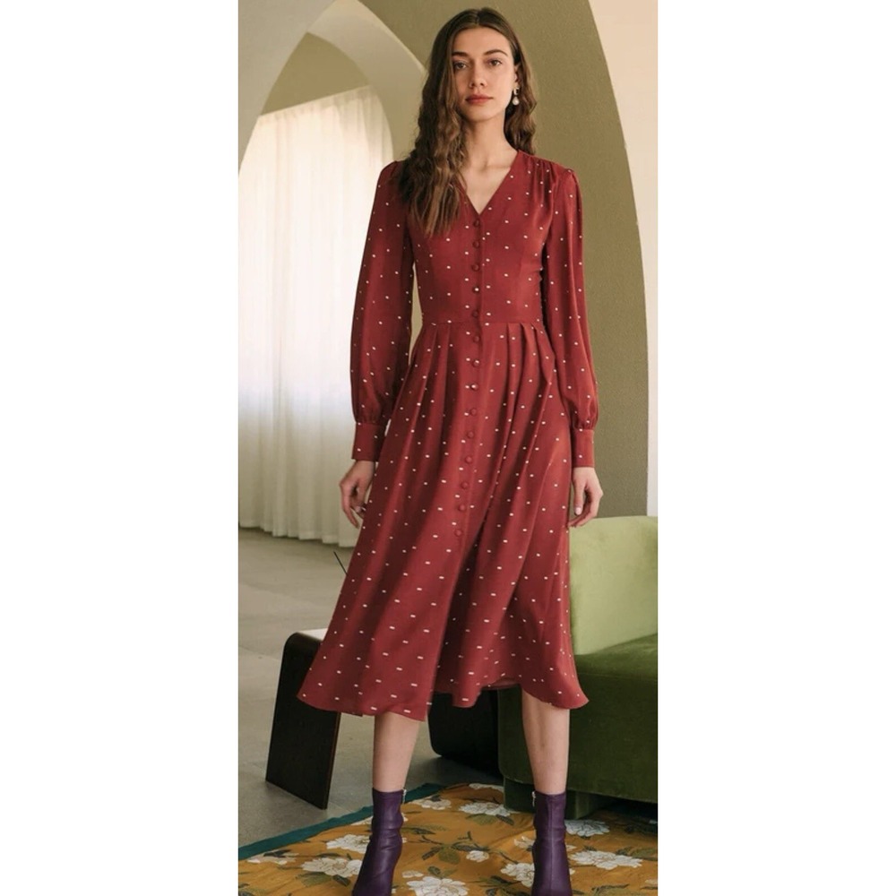 RIHOAS Women's The Polka Dot‎ Pleated Midi Dress Size Small NWT
